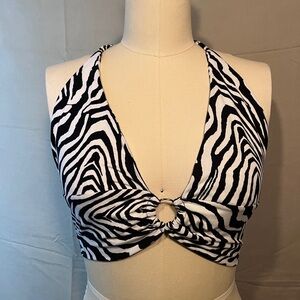 Zebra Print Rave Party Disco Festival Jersey Knit Stretchy Halter Top